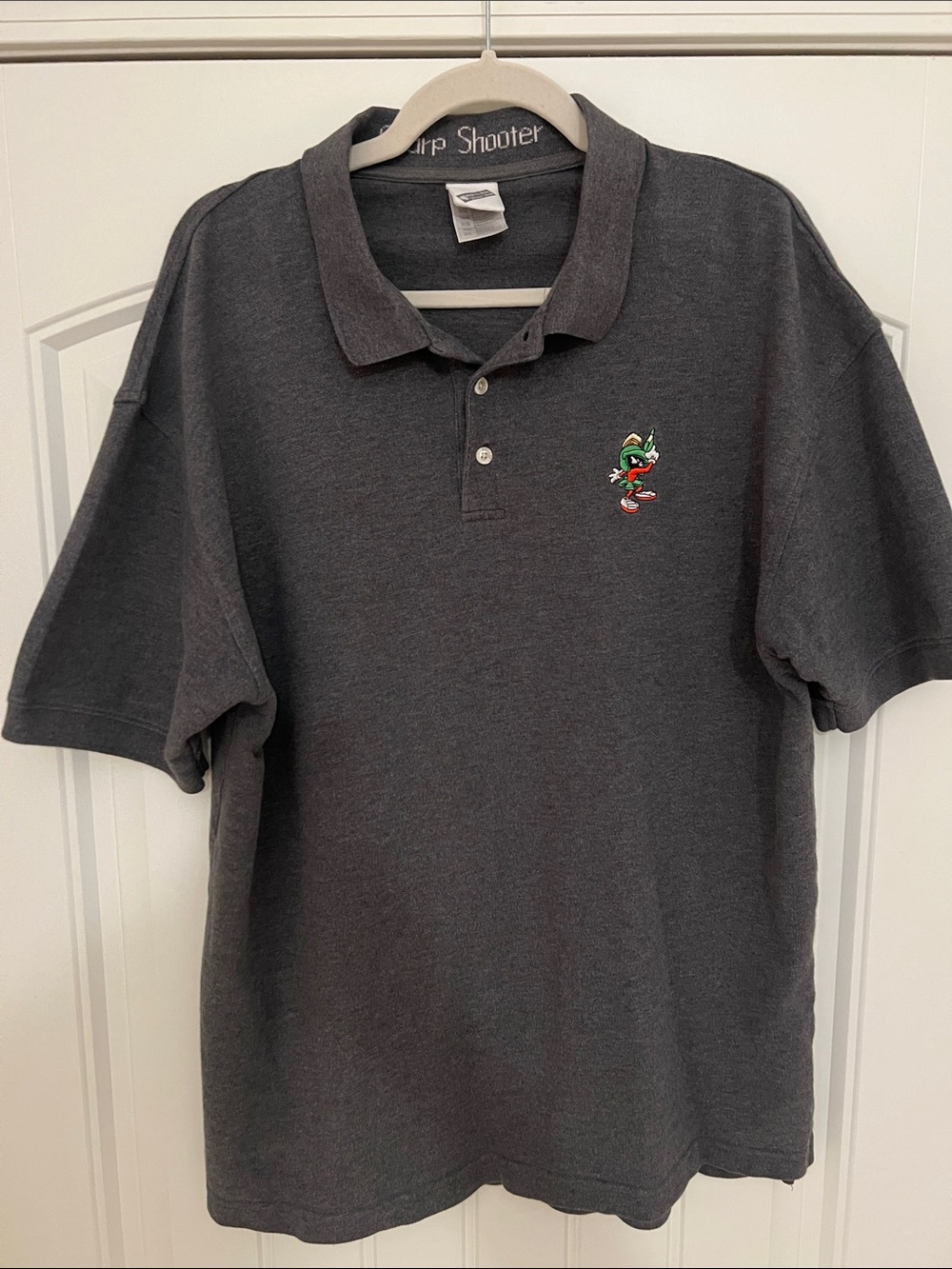 Vintage Warner Bros. Charcoal Polo with Embroidered Marvin the Martian Sz XL